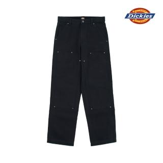 【Dickies】男款水洗黑純棉帆布金屬釘拼接雙膝設計休閒直筒長褲｜DK0A4XGOC40