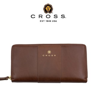 【CROSS】賈姬限定款 頂級小牛皮拉鍊長夾(琥珀色 贈原廠送禮提袋)