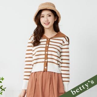 【betty’s 貝蒂思】條紋水手領開襟針織上衣(咖啡)