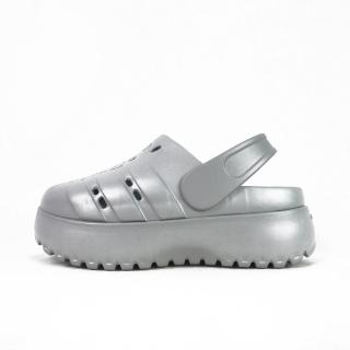 【adidas 愛迪達】Adilette Clog Platform 女 涼拖鞋 休閒 厚底 銀灰(JQ9879)