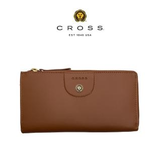 【CROSS】頂級小牛皮超薄型L形拉鍊長夾 蘇菲系列(琥珀色 贈原廠送禮提袋)