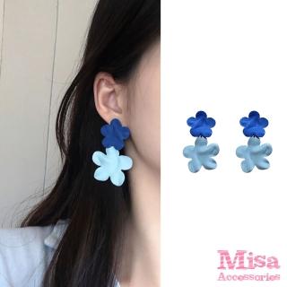 【MISA】韓國設計ins風撞色糖果花朵造型夾式耳環(無耳洞耳環 耳夾 夾式耳環)
