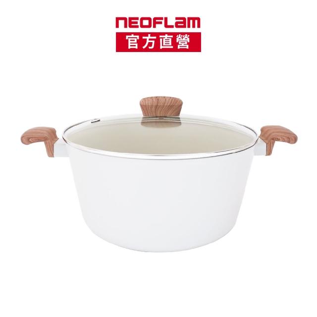 【NEOFLAM】28cm陶瓷塗層雙耳湯鍋-FIKA+玻璃蓋(火鍋/IH爐可用鍋/非鐵氟龍不沾塗層)