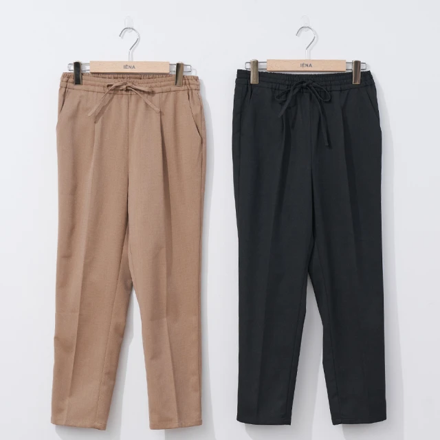 IENAIENA 全鬆緊綁帶窄管褲(#4238010 窄管褲、鬆緊帶、 黑色/咖色)