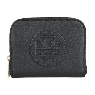 【TORY BURCH】TORY BURCH Ella Bio皮革圓形LOGO牛皮4卡拉鍊零錢包(小/黑)