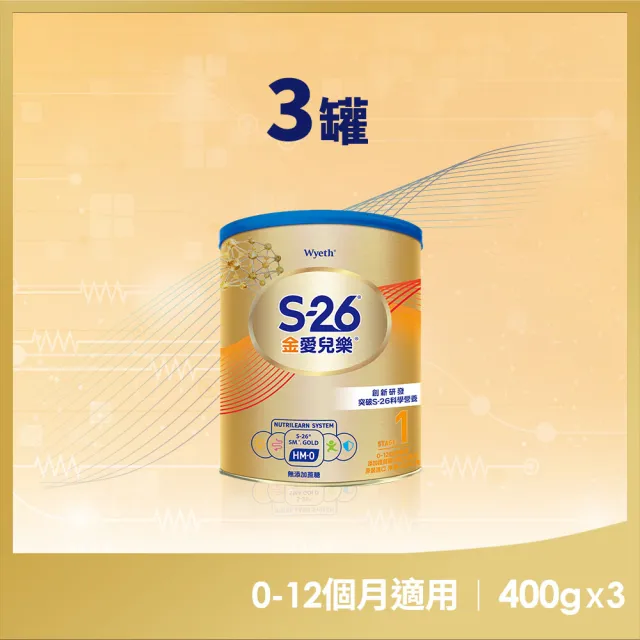【惠氏 S-26】官方直營 金愛兒樂嬰兒配方（再升級版）400gx3罐