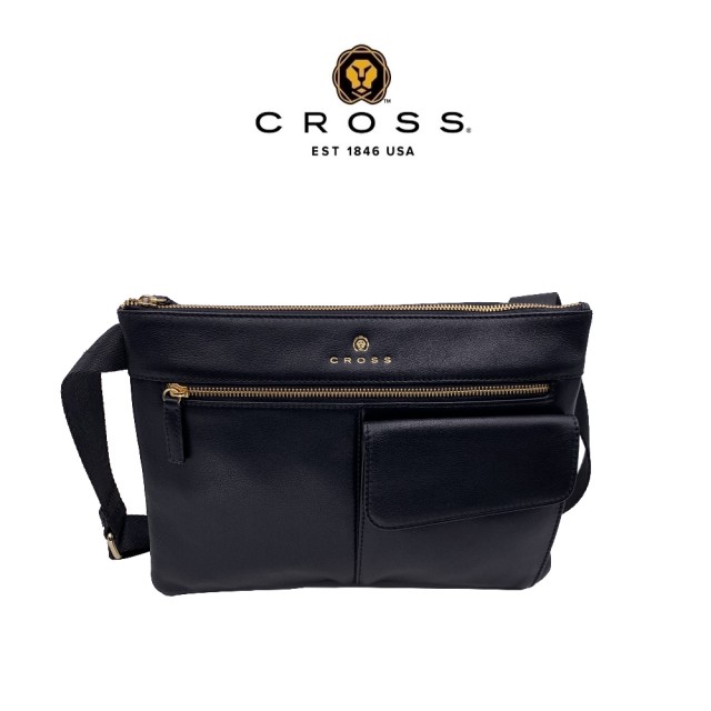 【CROSS】頂級小牛皮斜背包-格瑞克系列(黑色)