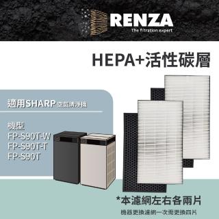 【RENZA】適用 Sharp 夏普 FP-S90T-W FP-S90T-T FP-S90 純淨美學 空氣清淨機(HEPA+活性碳 濾網 濾芯 濾心)