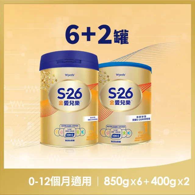 【惠氏 S-26】官方直營 金愛兒樂嬰兒配方（再升級版）(400gx2罐+850gx6罐)