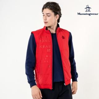 【Munsingwear】企鵝牌 男款紅色立領LOGO印花剪接鋪棉背心 MGUL6502