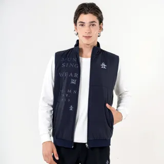 【Munsingwear】企鵝牌 男款深藍色立領LOGO印花剪接鋪棉背心 MGUL6502
