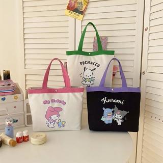 【SANRIO 三麗鷗】可愛時尚大圖案造型帆布手提袋手提包-美樂蒂/酷洛米/帕洽狗