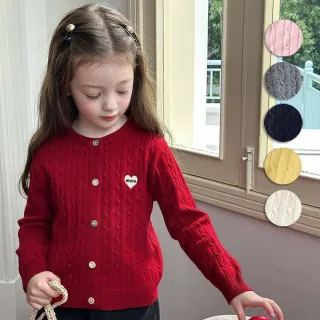 【橘魔法】愛心刺繡針織外套(長袖外套 小外套 薄長袖 薄外套 開衫 過年 喜宴 大紅 大童 女童 兒童 童裝)