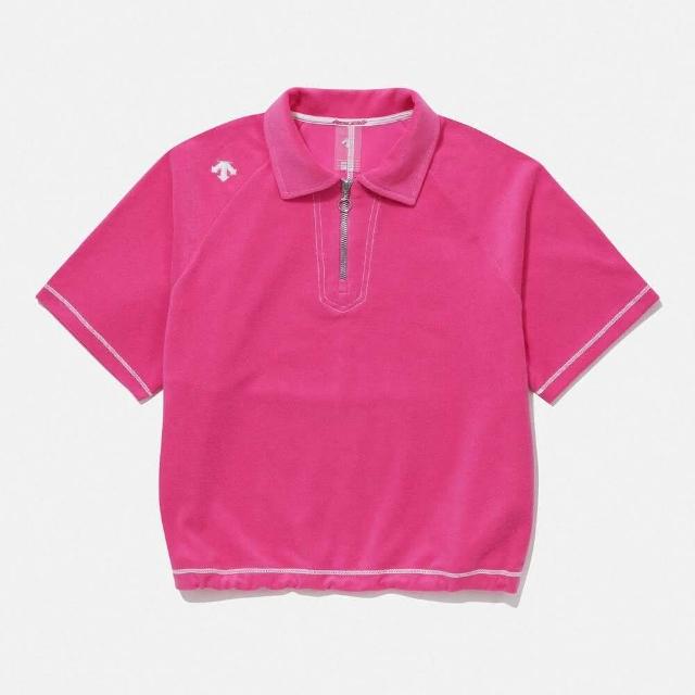 【DESCENTE】WOMENS COMFORT FIT OPEN COLLAR TERRY POLO 女士 運動上衣(白色/粉色)