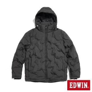 【EDWIN】男裝 印花壓印防寒連帽外套(黑色)