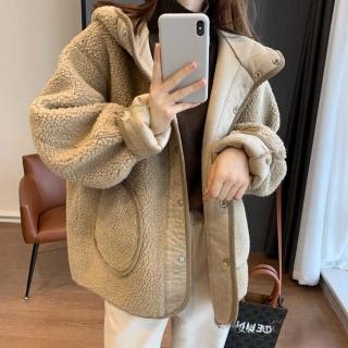 【D.studio】韓版寬鬆慵懶毛絨連帽外套(毛衣針織上衣女裝衣服保暖外套 保暖上衣連帽外套冬天外套 J330)