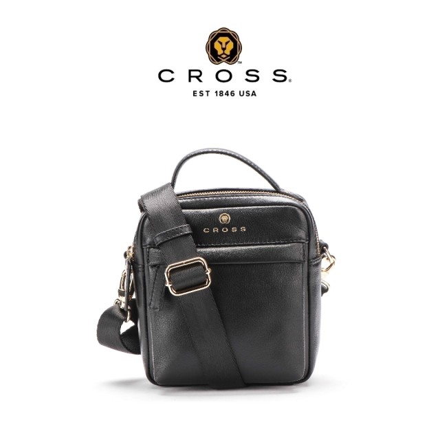 【CROSS】頂級小牛皮方形斜背包 希爾系列(黑色)