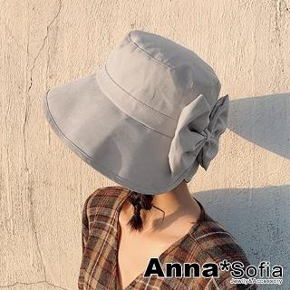 【AnnaSofia】298均一價 防曬遮陽漁夫帽盆帽-花苞後蝶結絨面 寬簷軟質 現貨(米灰系)