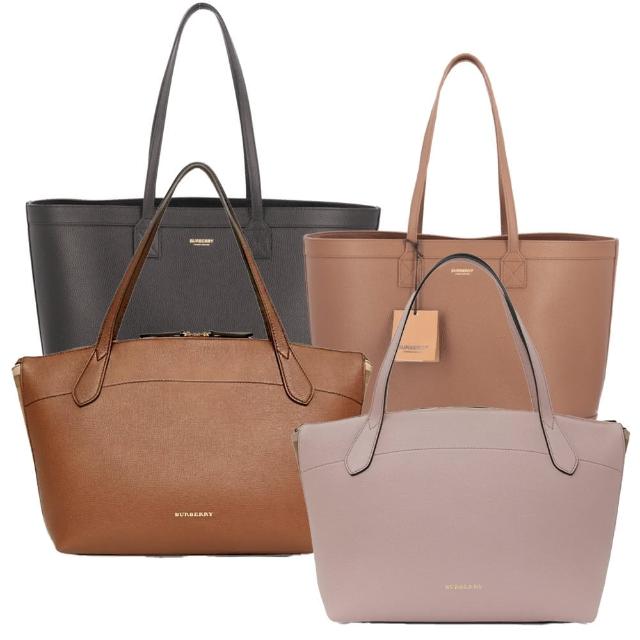 【BURBERRY 巴寶莉】經典素面拼接格紋托特肩背包(多款任選)