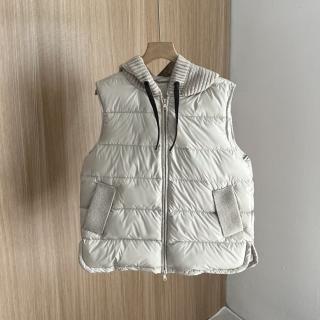 【米蘭精品】現貨+預購 真羽絨90%白鵝絨羽絨背心羽絨衣夾克(保暖短款拼接針織連帽女外套2色74ia16)