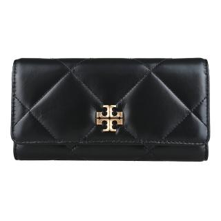 【TORY BURCH】TORY BURCH Kira經典雙T LOGO菱格絎縫皮革翻蓋磁吸扣式長夾(黑)