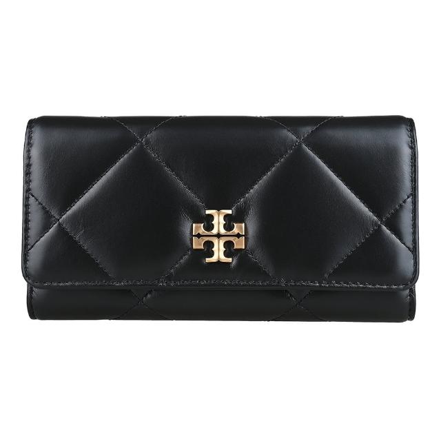 【TORY BURCH】TORY BURCH Kira經典雙T LOGO菱格絎縫皮革翻蓋磁吸扣式長夾(黑)