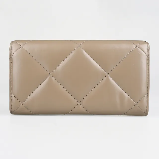 【TORY BURCH】TORY BURCH Kira經典雙T LOGO菱格絎縫皮革翻蓋磁吸扣式長夾(灰褐)