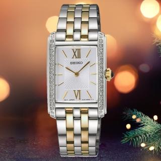 【SEIKO 精工】CS 晶鑽長方形女錶-22.7x33.1mm雙色 SK040(4N30-00R0KS.SWR093P1)