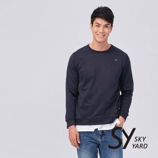【SKY YARD】網路獨賣款-簡約刷毛圓領長袖衛衣上衣(深藍)