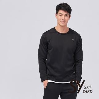 【SKY YARD】網路獨賣款-簡約刷毛圓領長袖衛衣上衣(黑色)