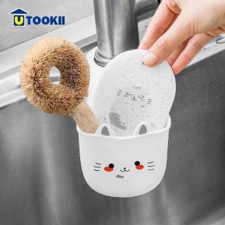 【UTOOKII】貓咪造型扣掛式矽膠瀝水籃(瀝水籃/水槽掛袋/水龍頭掛籃/置物籃/收納籃)