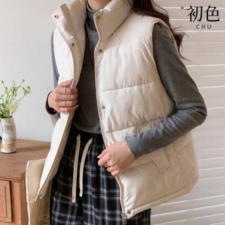 【初色】韓系純色立領無袖科技羽絨棉背心外套女背心-共3色-39170(M-3XL可選)