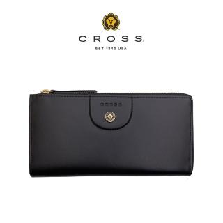 【CROSS】頂級小牛皮超薄型L形拉鍊長夾 蘇菲系列(黑色 贈原廠送禮提袋)