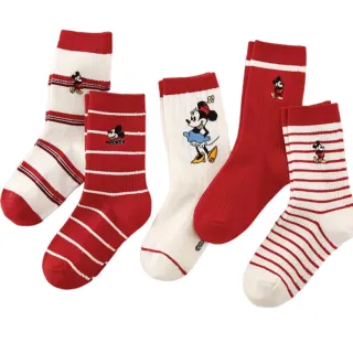 【虎兒寶】迪士尼系列 卡通造型兒童短襪 5雙組(米奇米妮 紅 童襪 SM33203)