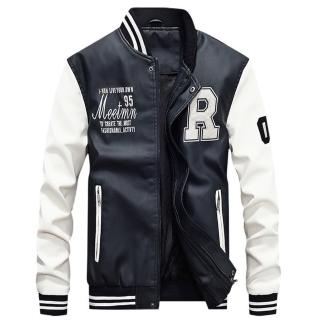 【米蘭精品】現貨+預購 皮衣外套防風夾克(立領皮革拼色棒球服男外套4色74jd47)
