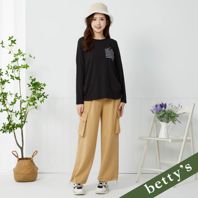 betty’s 貝蒂思 腰鬆緊抽繩個性多口袋工裝休閒褲(卡其)