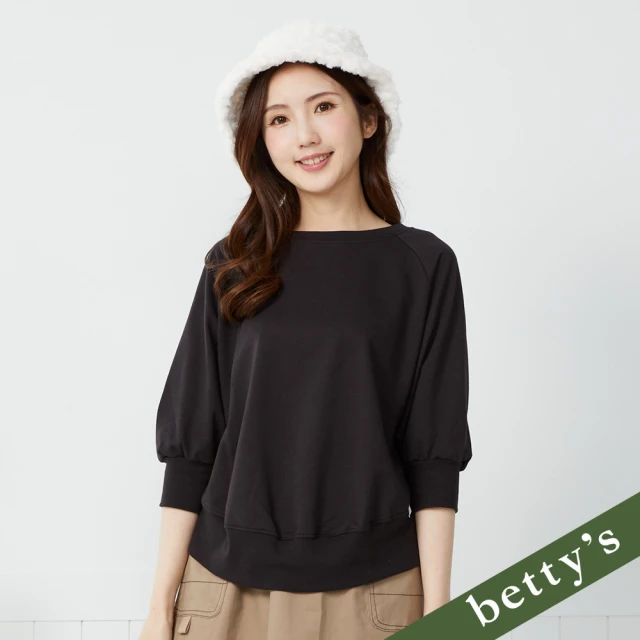 betty’s 貝蒂思 素面百搭落肩拉克蘭袖T-shirt(黑色)