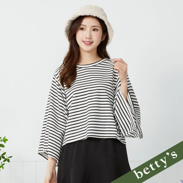 betty’s 貝蒂思 寬版拼接素面蝙蝠袖T-shirt(黑色)