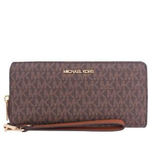 【Michael Kors】JET SET TRAVEL系列 PVC皮革 16卡 拉鍊長夾 / 手拿包 / 長夾(字母咖)