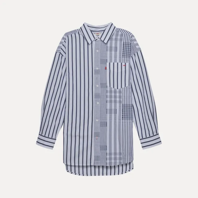 【LEVIS】長袖襯衫 牛津領 條紋襯衫 拼接襯衫 黑條紋 男款 上衣 熱賣單品 003MX-0001