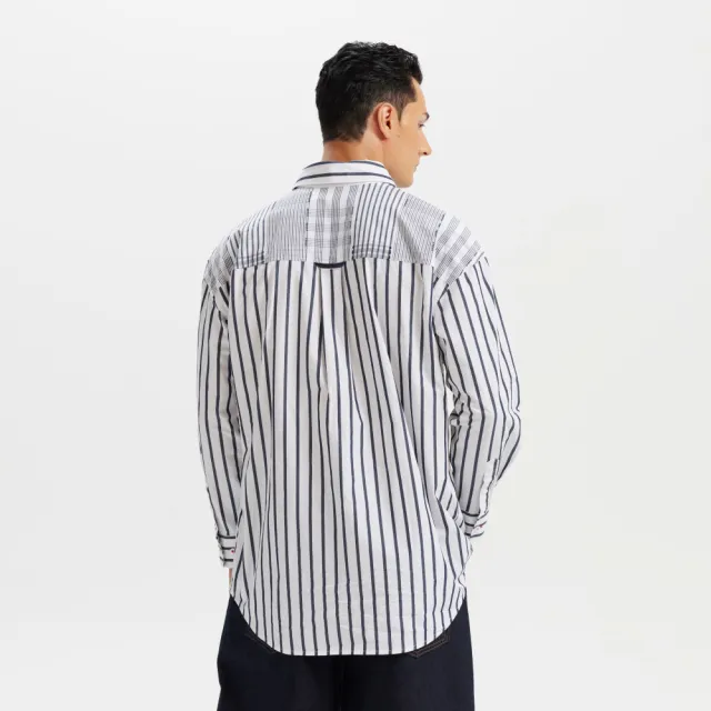 【LEVIS】長袖襯衫 牛津領 條紋襯衫 拼接襯衫 黑條紋 男款 上衣 熱賣單品 003MX-0001