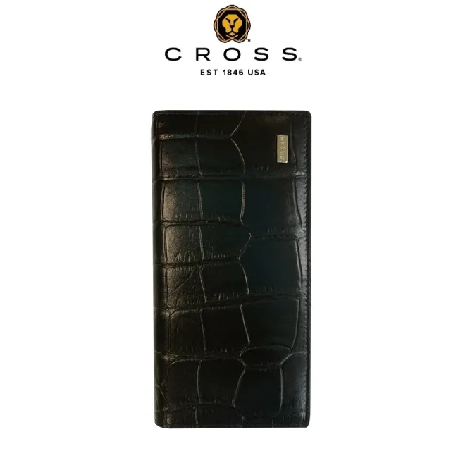 【CROSS】頂級小牛皮鱷魚紋22卡1零錢袋長夾(黑色)