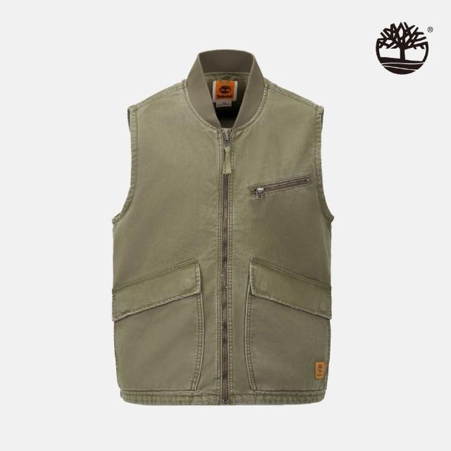 【Timberland 官方旗艦】男款軍綠色水洗帆布背心(A6AEKA58)