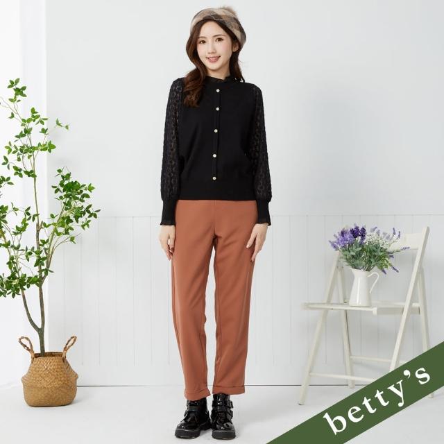 【betty’s 貝蒂思】腰鬆緊口袋排釦反摺直筒休閒褲(橘色)