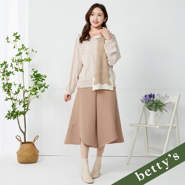 【betty’s 貝蒂思】腰鬆緊素面不對稱開衩寬褲(卡其)