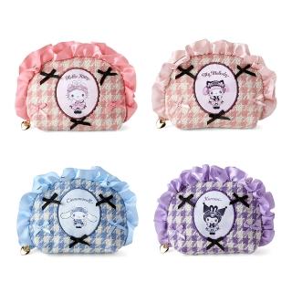 【SANRIO 三麗鷗】夢想緞帶系列 荷葉邊毛呢化妝包 收納包