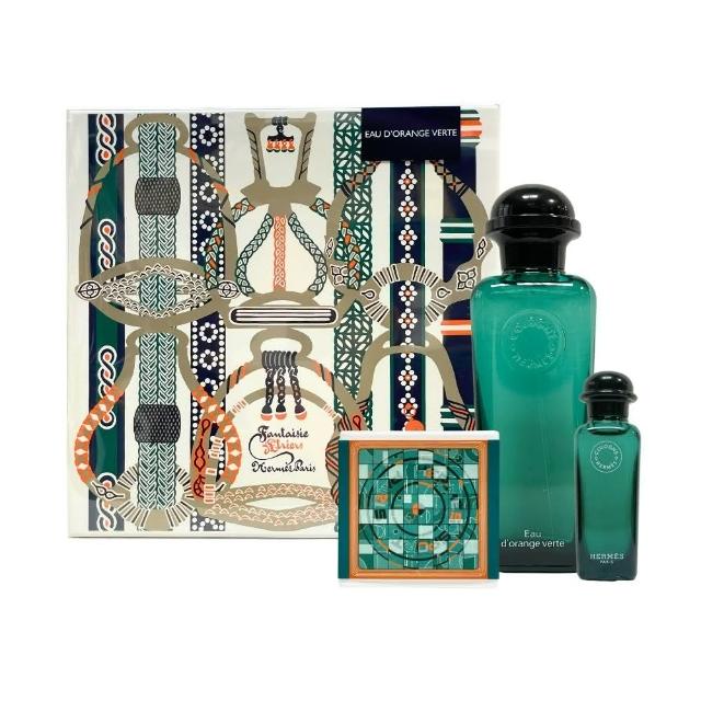 【Hermes 愛馬仕】Eau DOrange Verte 橘綠之泉禮盒-古龍水 100ml+7.5ml+香皂50g(平行輸入)