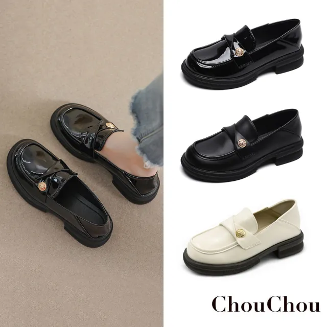 【ChouChou】小金幣扭結兩穿樂福鞋-黑/米/漆皮黑 CH2008(樂福鞋/低跟樂福鞋/小皮鞋/面試鞋)