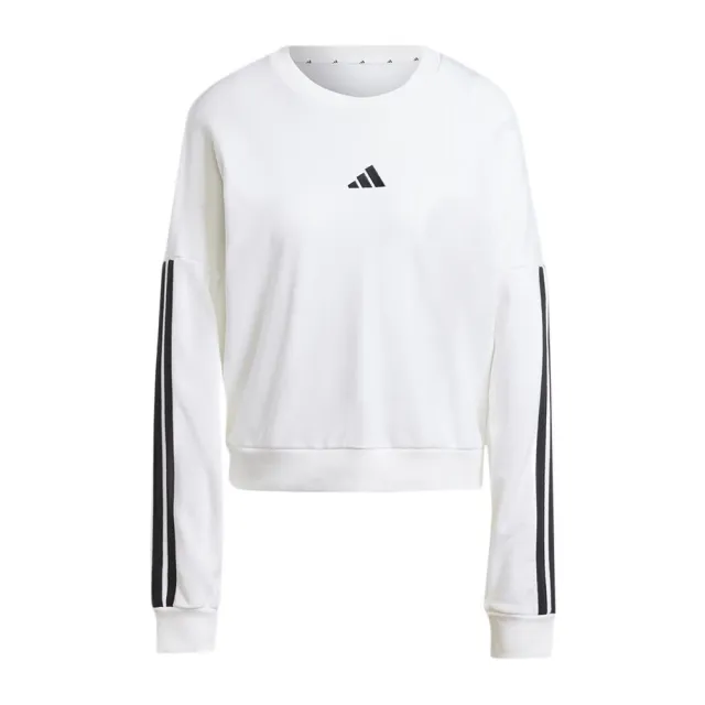 【adidas 愛迪達】W 3S FT SWT 女 長袖上衣 休閒長袖 舒適 白 黑(JD5285)