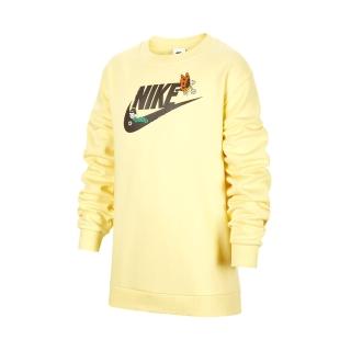 【NIKE 耐吉】Club FLC Crew LS GCEL 大童 童裝 黃色 運動 磨毛 上衣 長袖 HQ4885-701